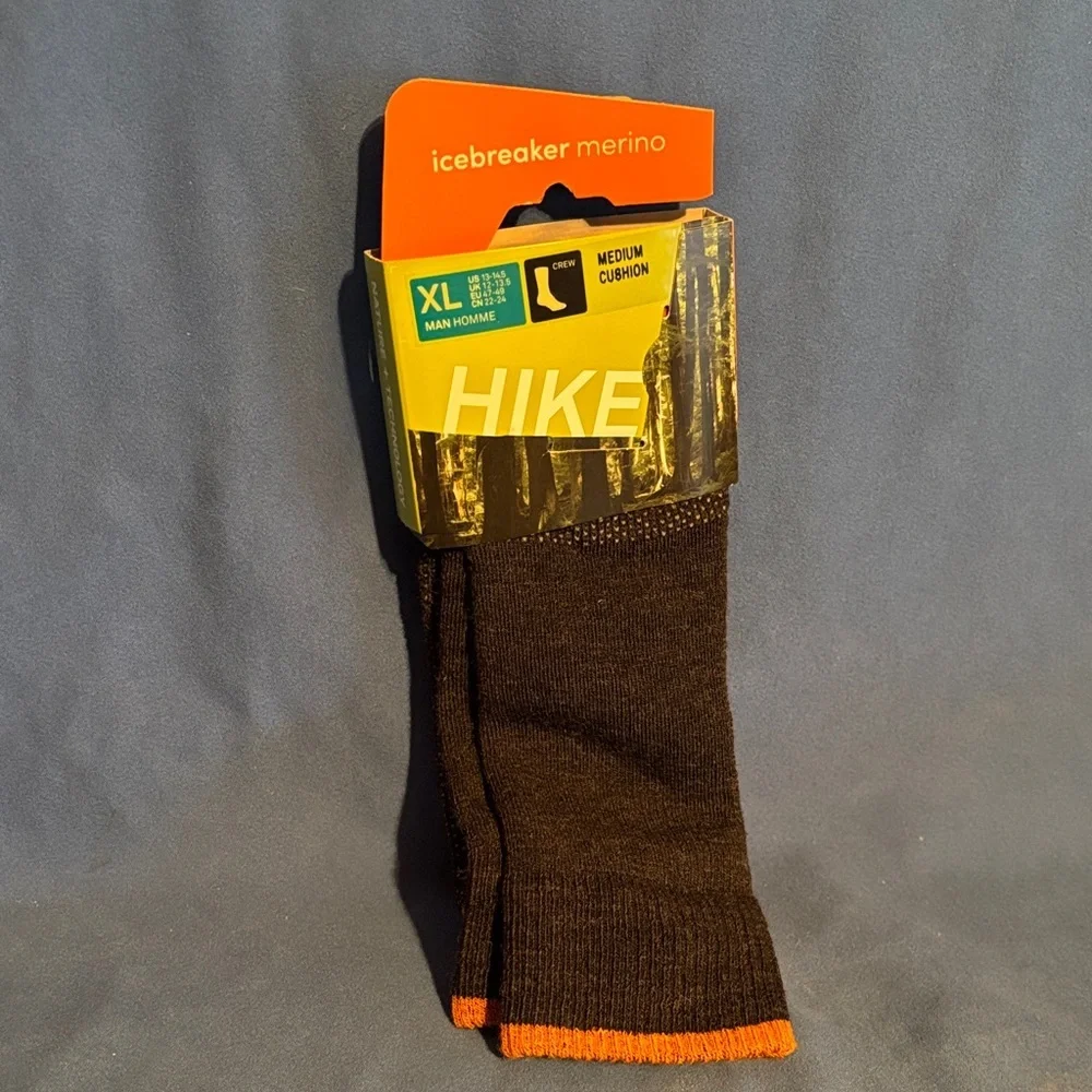 Icebreaker Hike Crew Socks - Black with Orange Trim
